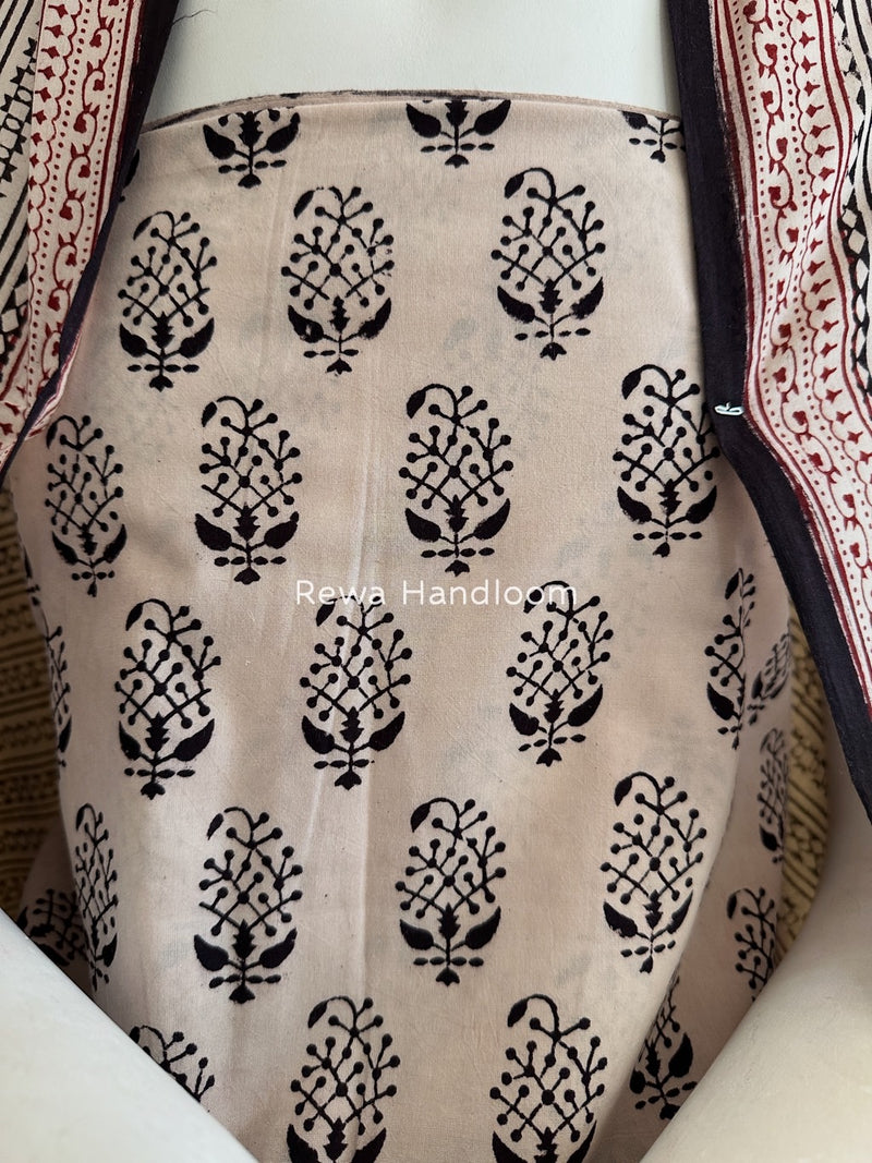 White-Black Bagh Print Cotton Suit BGCSJ0189