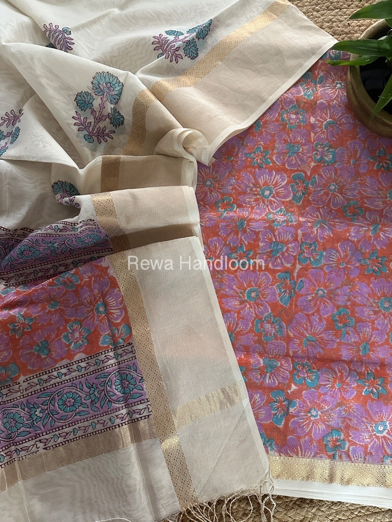 Maheshwari Handblock Print Top-Dupatta