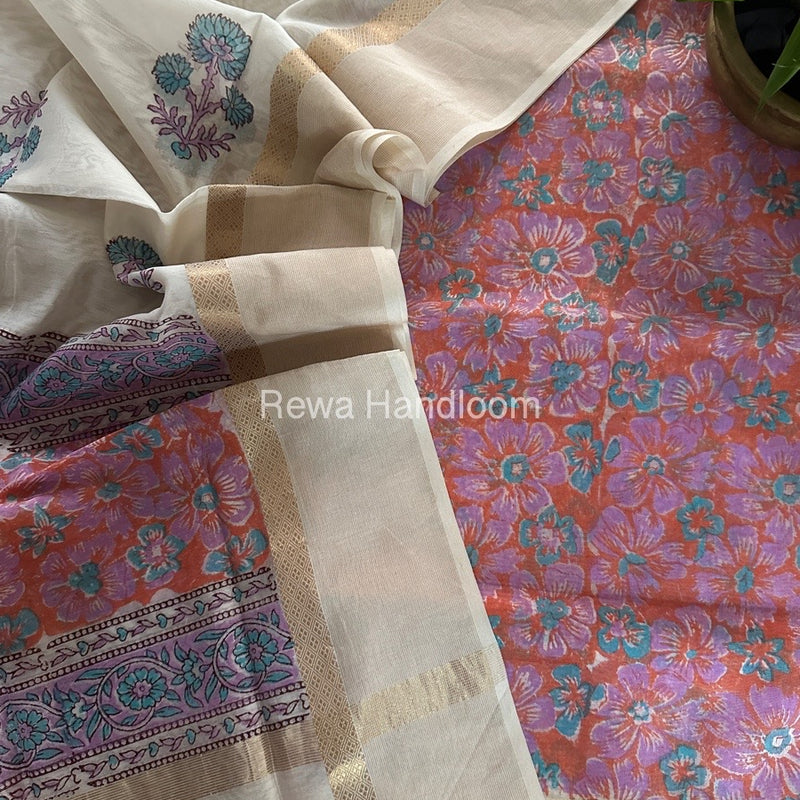 Maheshwari Handblock Print Top-Dupatta