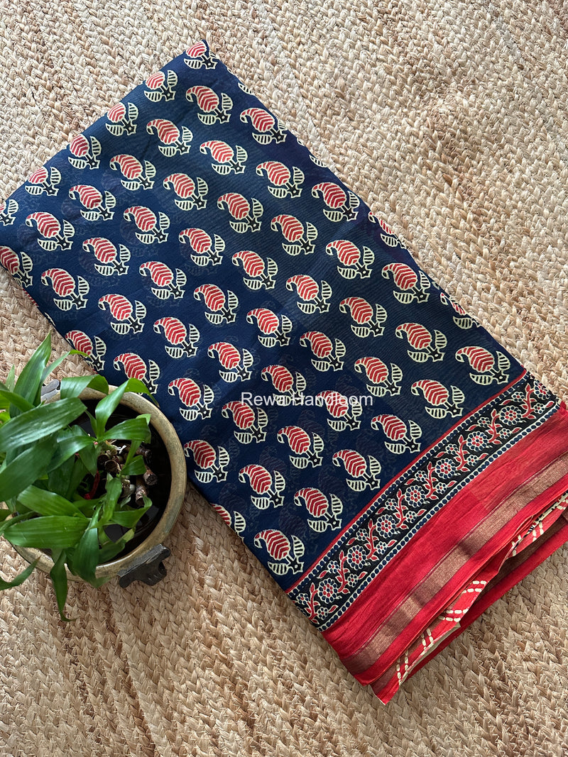Blue Chanderi Silk Printed Saree CPS094