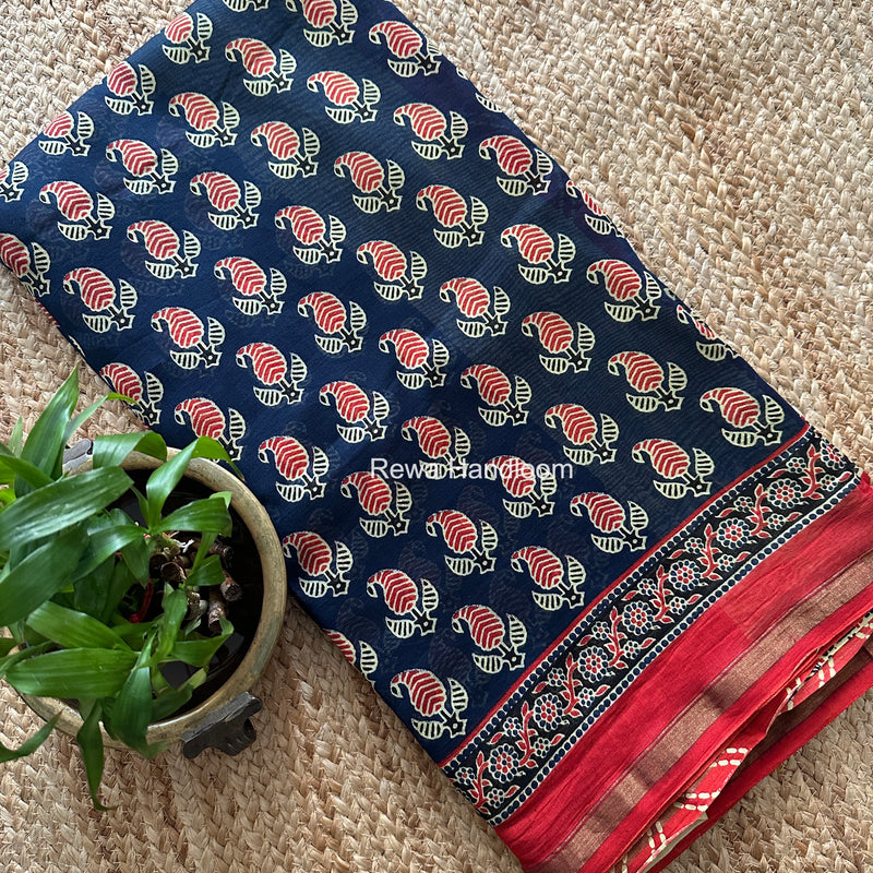 Blue Chanderi Silk Printed Saree CPS094