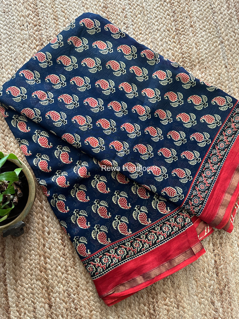 Blue Chanderi Silk Printed Saree CPS094