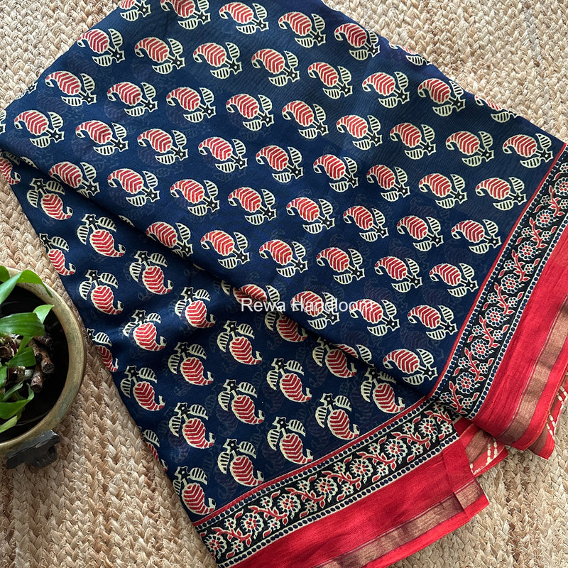 Blue Chanderi Silk Printed Saree CPS094