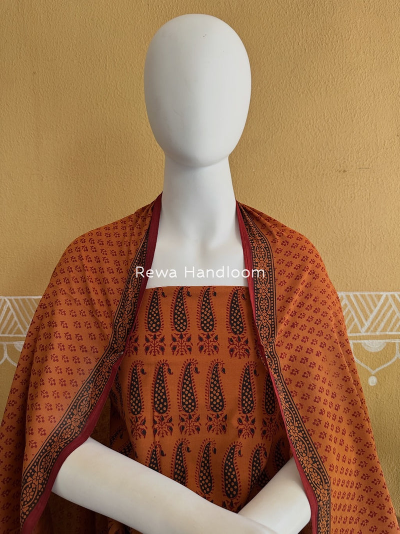 Orange-Maroon Bagh Print Cotton Suit BGCSJ0164