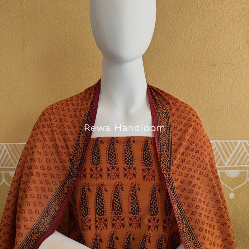 Orange-Maroon Bagh Print Cotton Suit BGCSJ0164