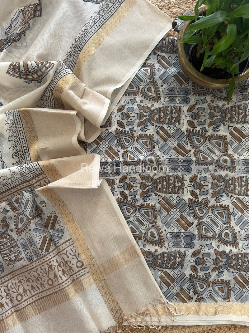 Maheshwari Handblock Print Top-Dupatta