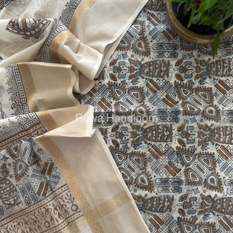 Maheshwari Handblock Print Top-Dupatta