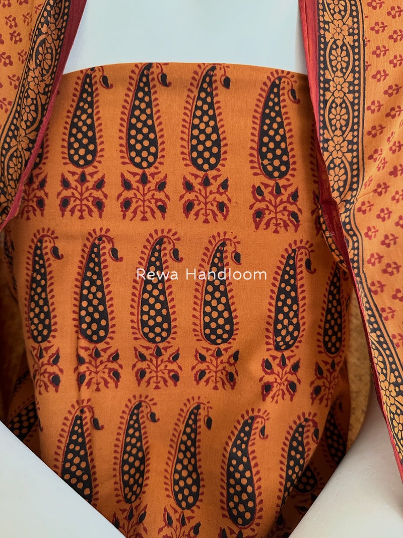 Orange-Maroon Bagh Print Cotton Suit BGCSJ0164
