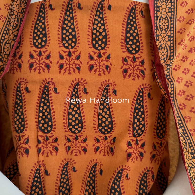 Orange-Maroon Bagh Print Cotton Suit BGCSJ0164
