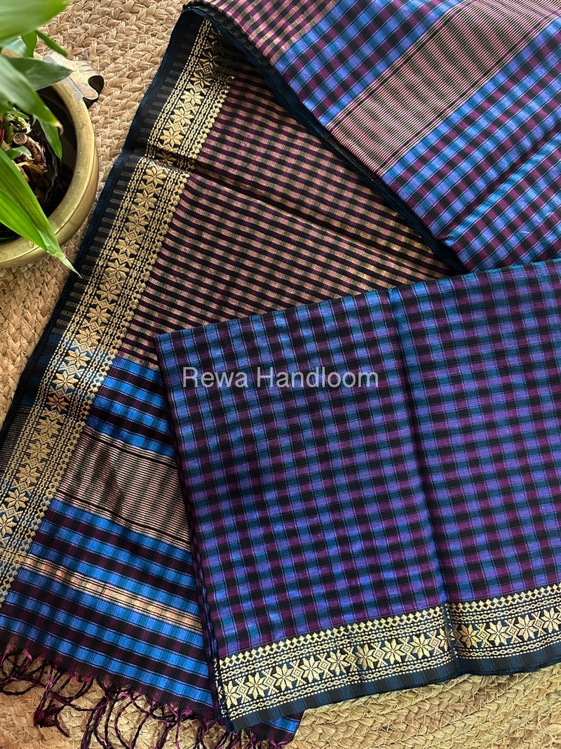 Maheshwari Blue Garbha Reshami Silk Saree GS153