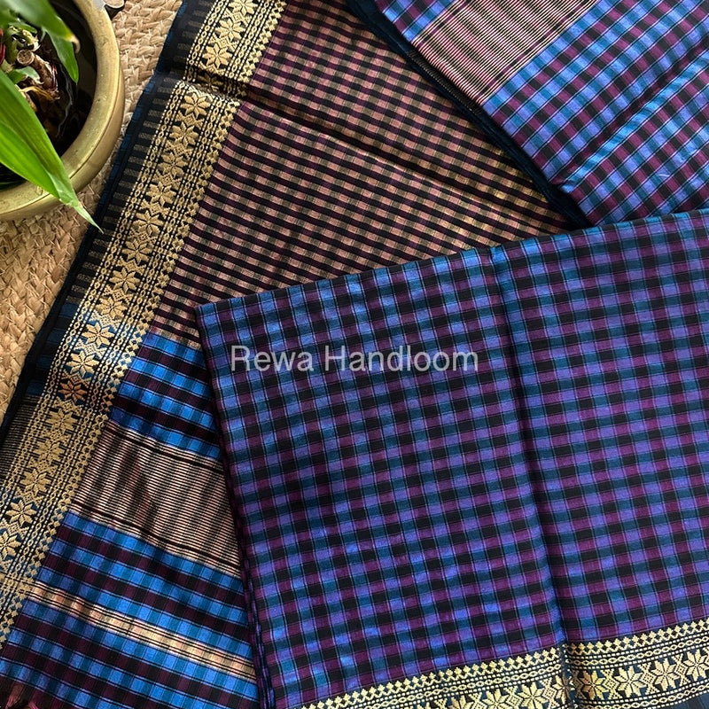 Maheshwari Blue Garbha Reshami Silk Saree GS153