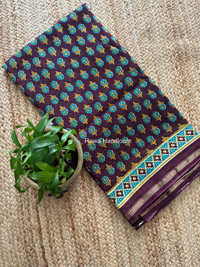 Wine Chanderi Silk Printed Saree CPS097