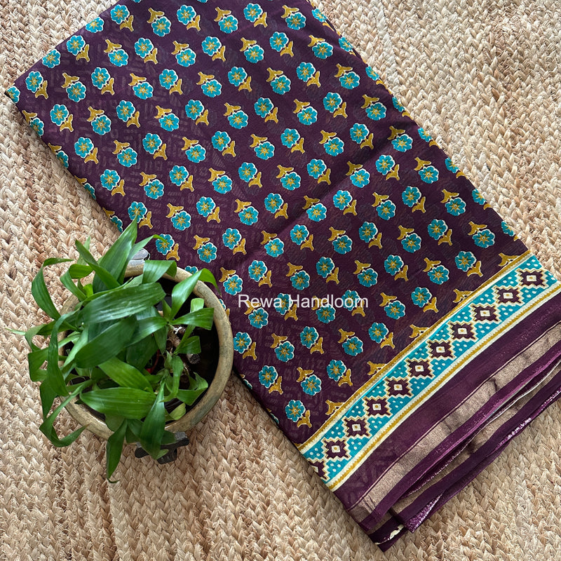 Wine Chanderi Silk Printed Saree CPS097