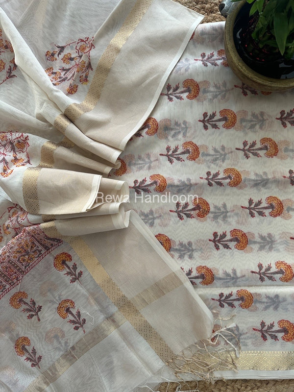 Maheshwari Handblock Print Top-Dupatta