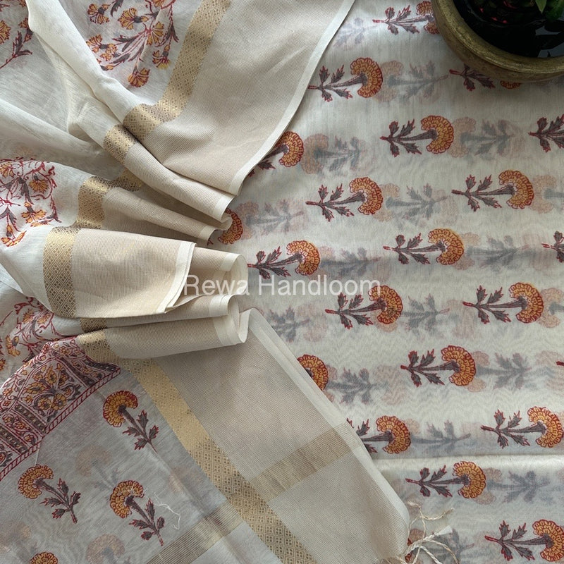 Maheshwari Handblock Print Top-Dupatta