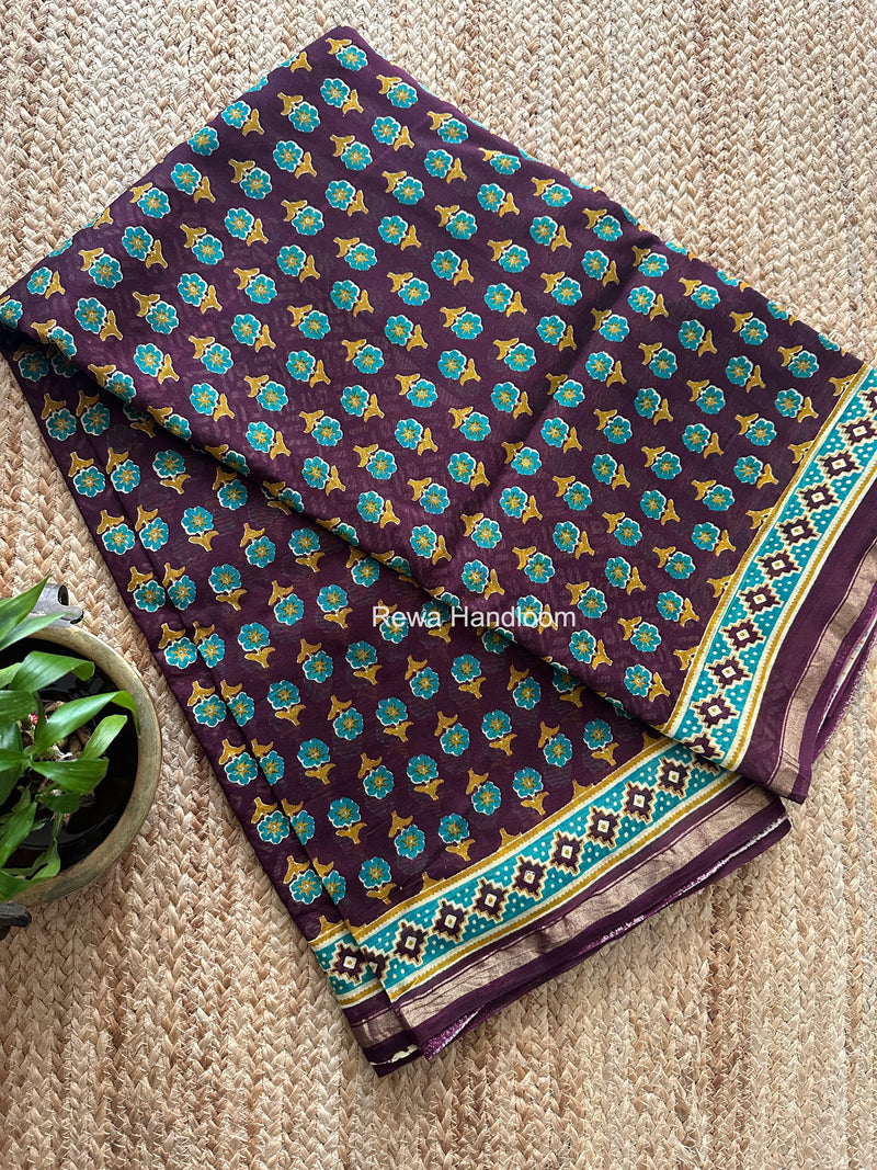 Wine Chanderi Silk Printed Saree CPS097