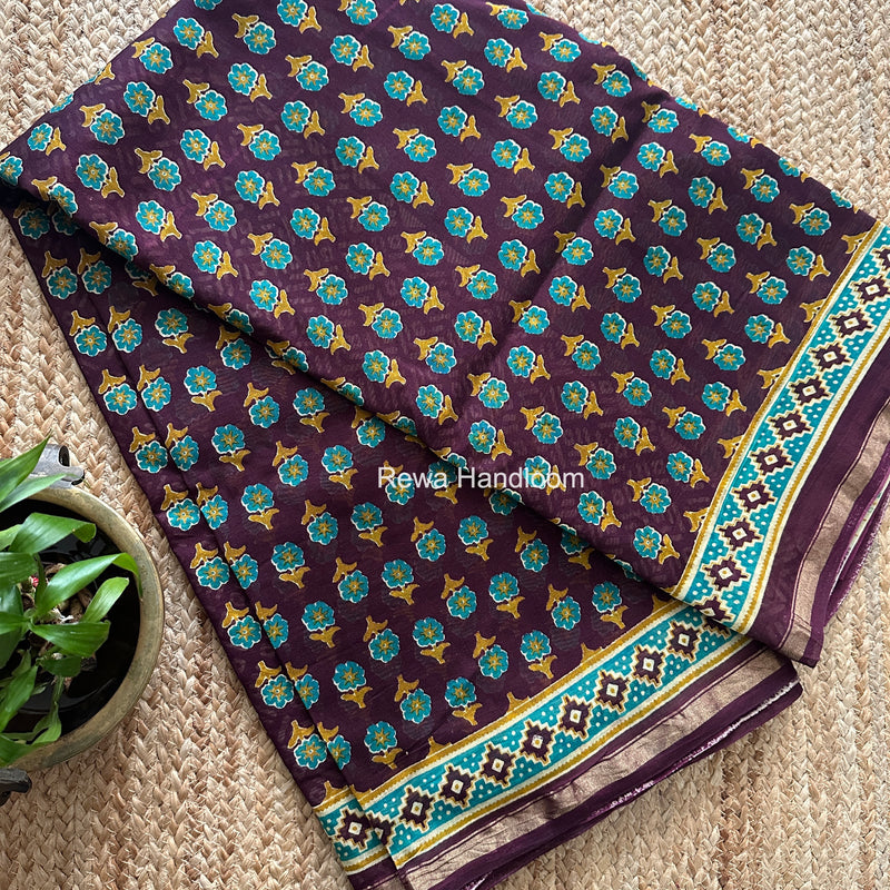 Wine Chanderi Silk Printed Saree CPS097