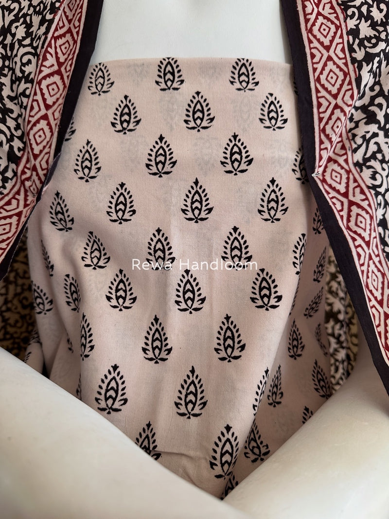 White-Black Bagh Print Cotton Suit BGCSJ0182