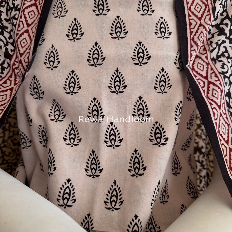White-Black Bagh Print Cotton Suit BGCSJ0182