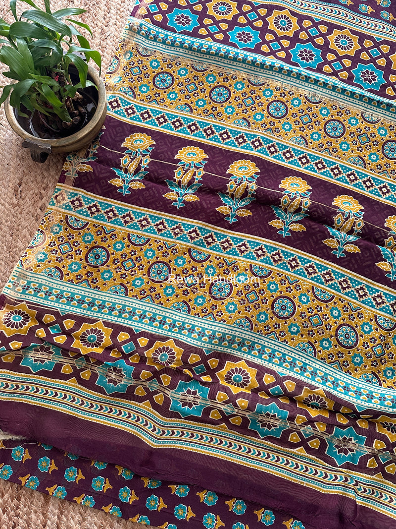Wine Chanderi Silk Printed Saree CPS097