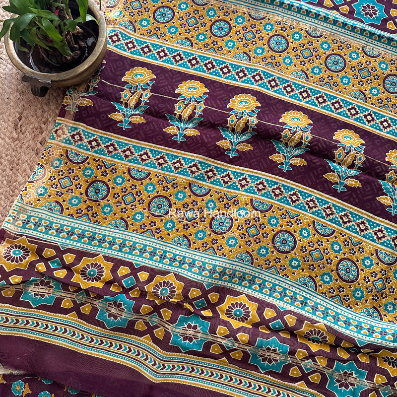 Wine Chanderi Silk Printed Saree CPS097