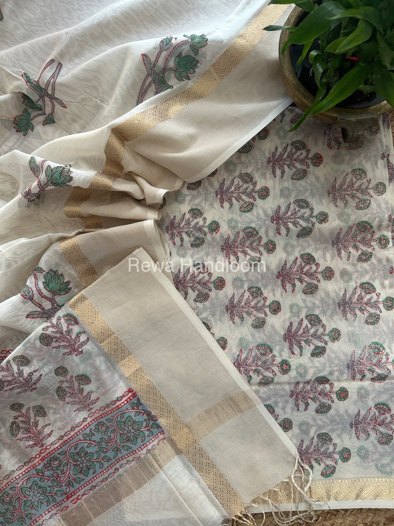Maheshwari Handblock Print Top-Dupatta