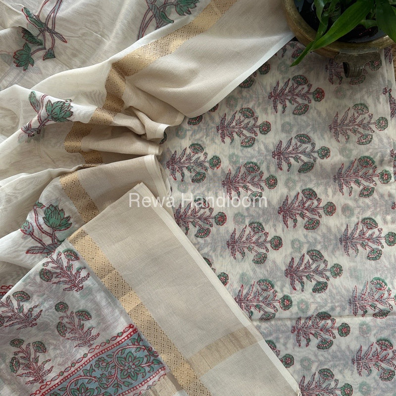 Maheshwari Handblock Print Top-Dupatta