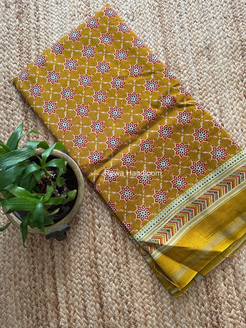Turmeric Yellow Chanderi Silk Printed Saree CPS078