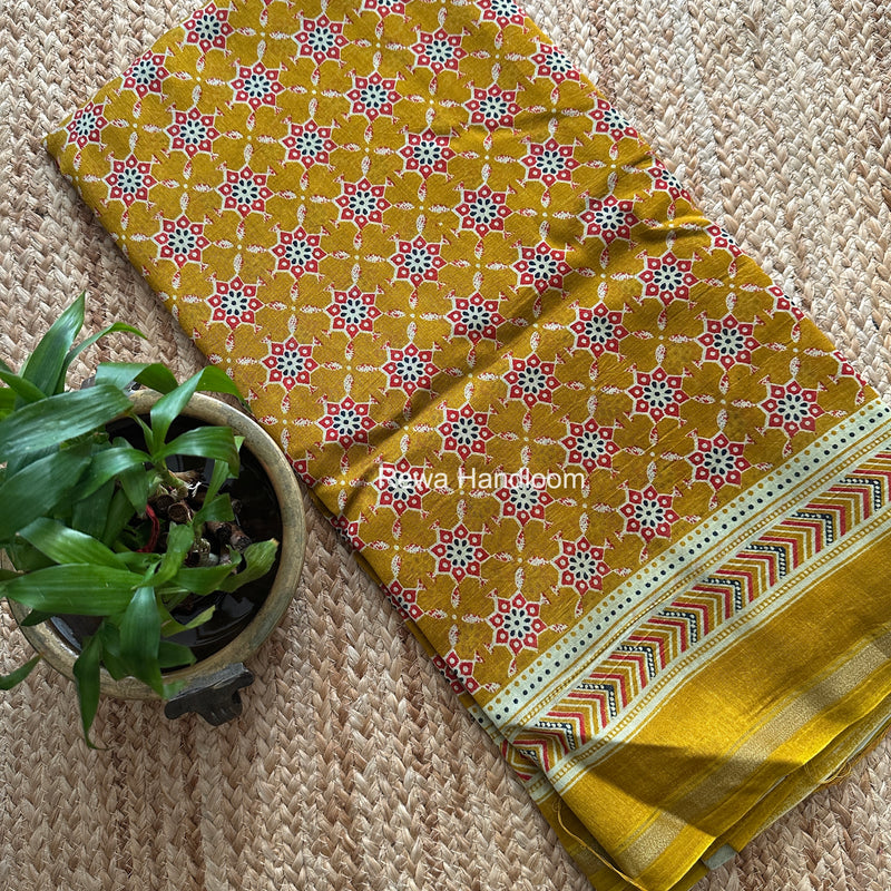 Turmeric Yellow Chanderi Silk Printed Saree CPS078