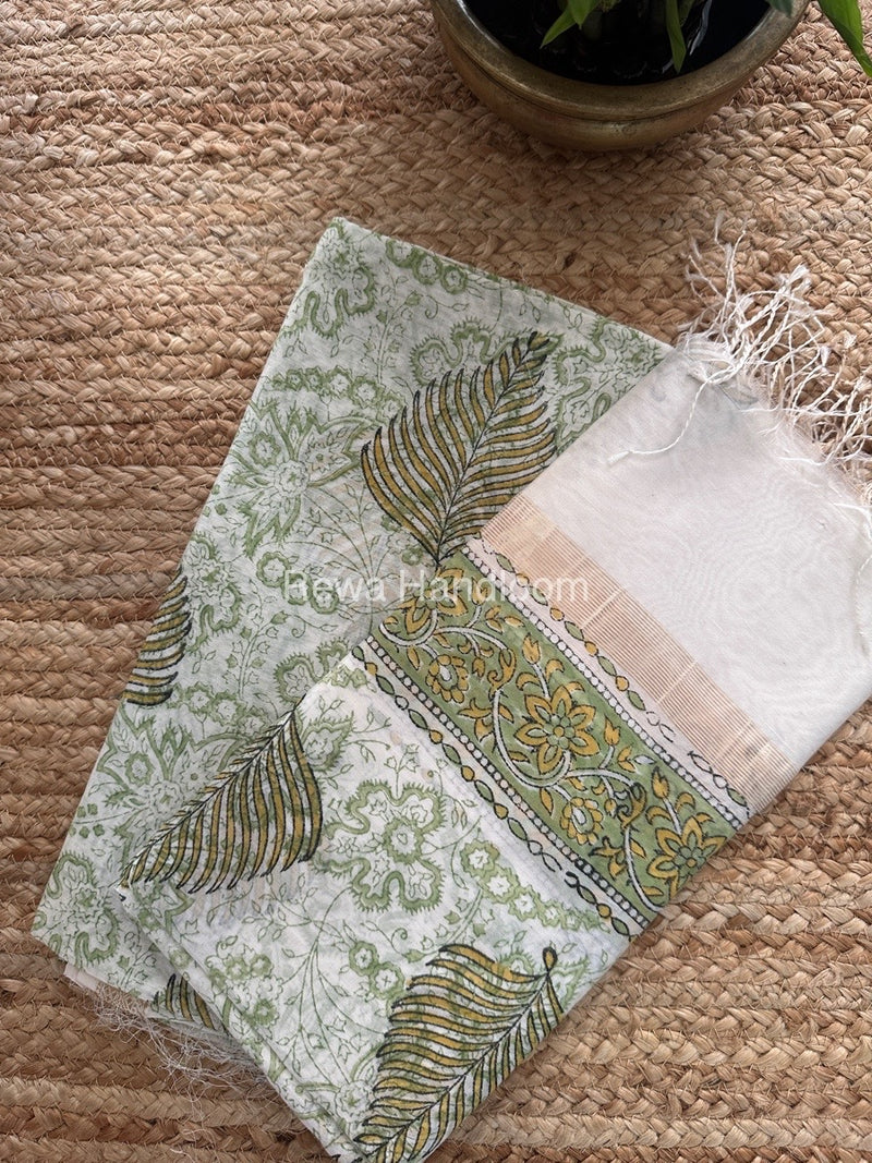 Maheshwari White Handblock Print Top-Dupatta HBS0134