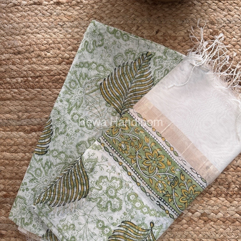 Maheshwari White Handblock Print Top-Dupatta HBS0134