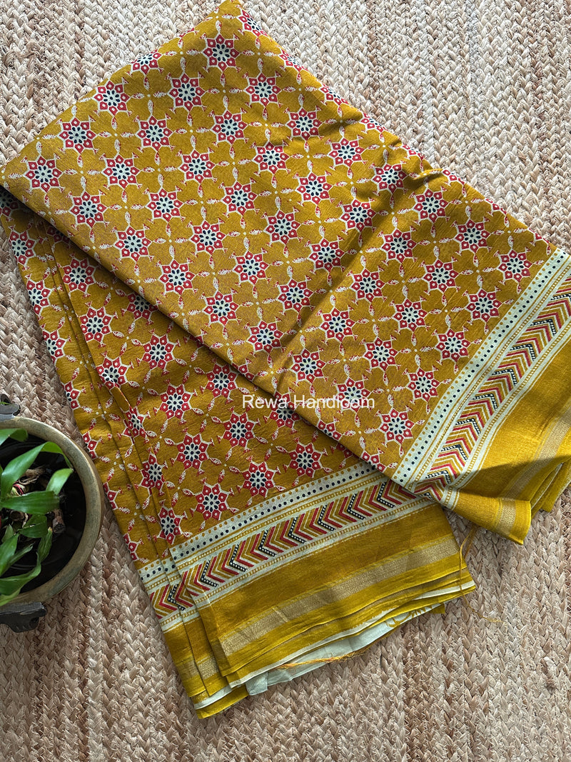 Turmeric Yellow Chanderi Silk Printed Saree CPS078