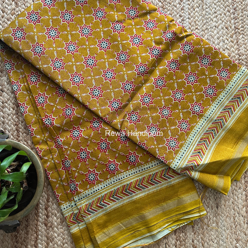 Turmeric Yellow Chanderi Silk Printed Saree CPS078