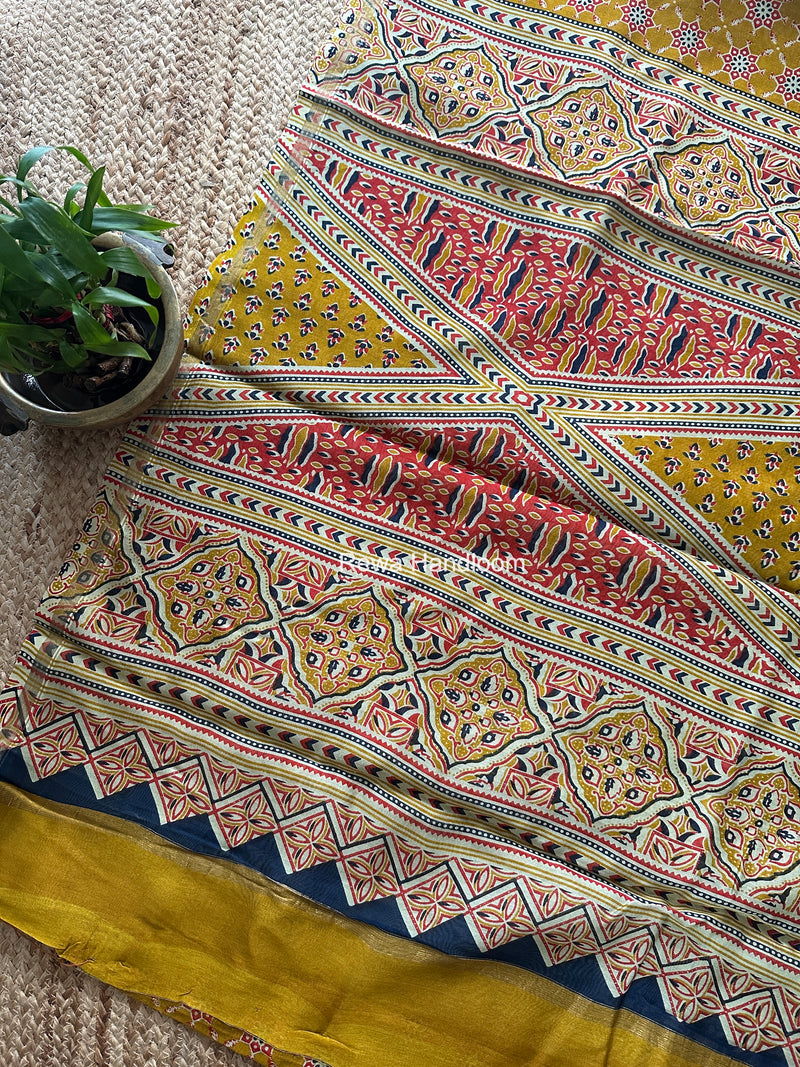 Turmeric Yellow Chanderi Silk Printed Saree CPS078