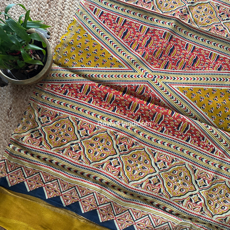 Turmeric Yellow Chanderi Silk Printed Saree CPS078