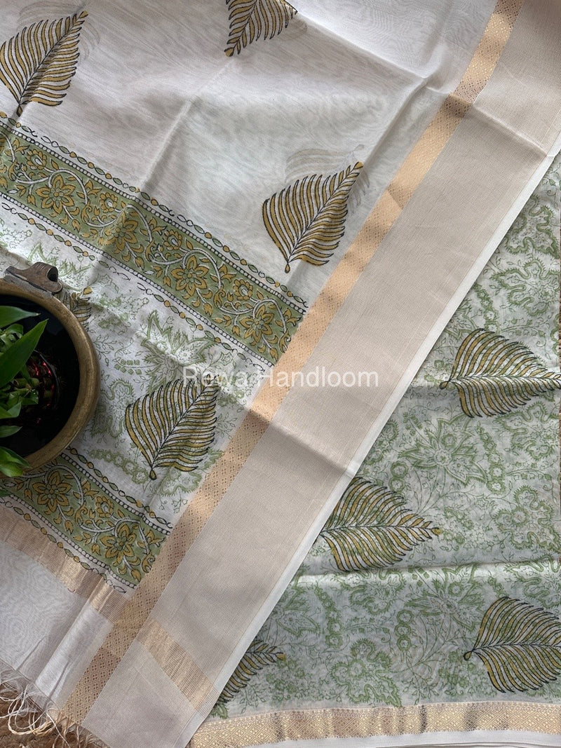 Maheshwari White Handblock Print Top-Dupatta HBS0134