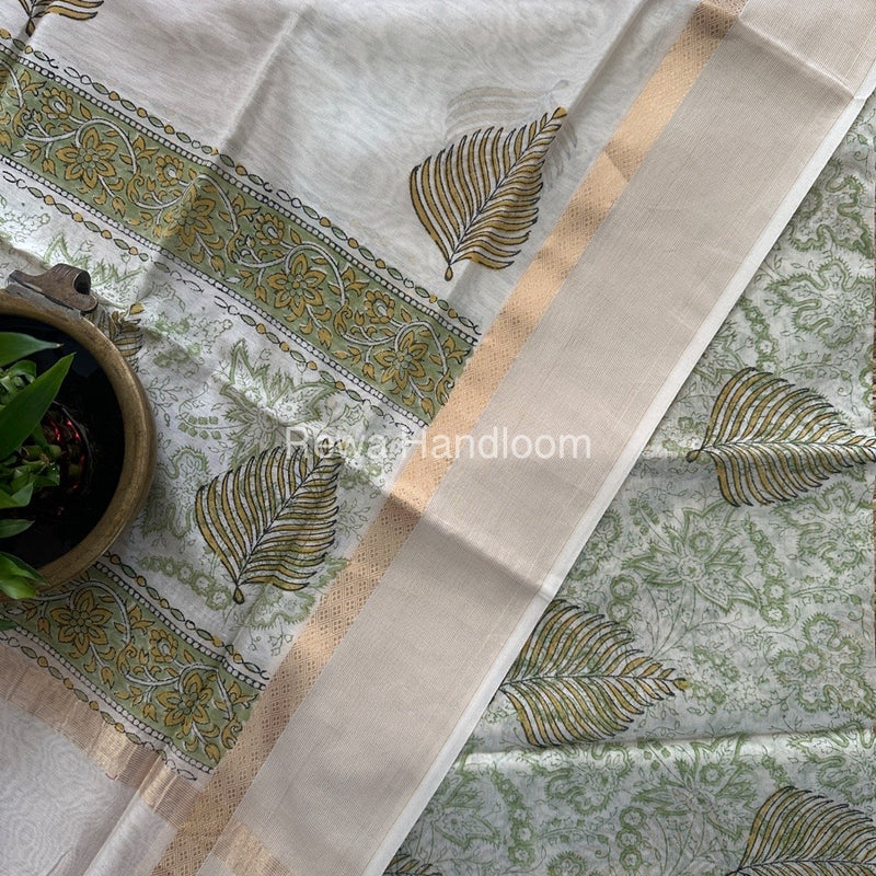 Maheshwari White Handblock Print Top-Dupatta HBS0134