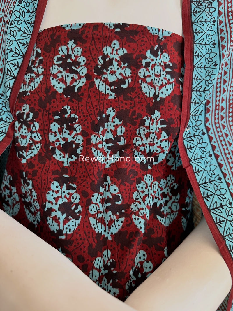 Maroon-Sky Blue Bagh Print Cotton Suit BGCSJ0172