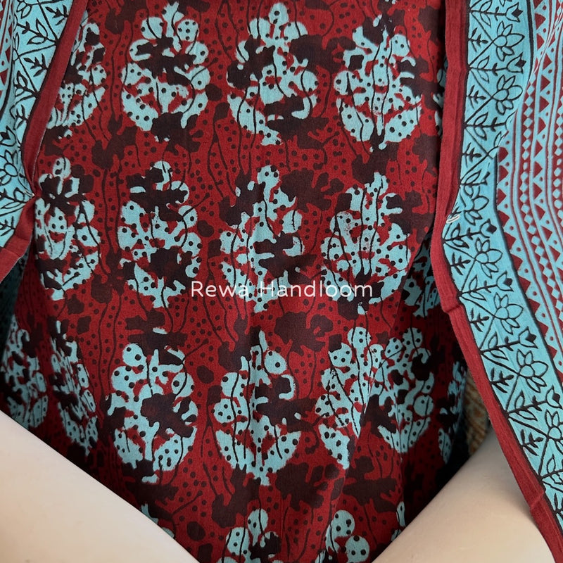 Maroon-Sky Blue Bagh Print Cotton Suit BGCSJ0172