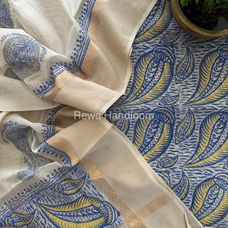 Maheshwari Handblock Print Top-Dupatta