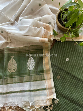 Maheshwari Olive Green - White Motifs Top Dupatta Sets-NBS235