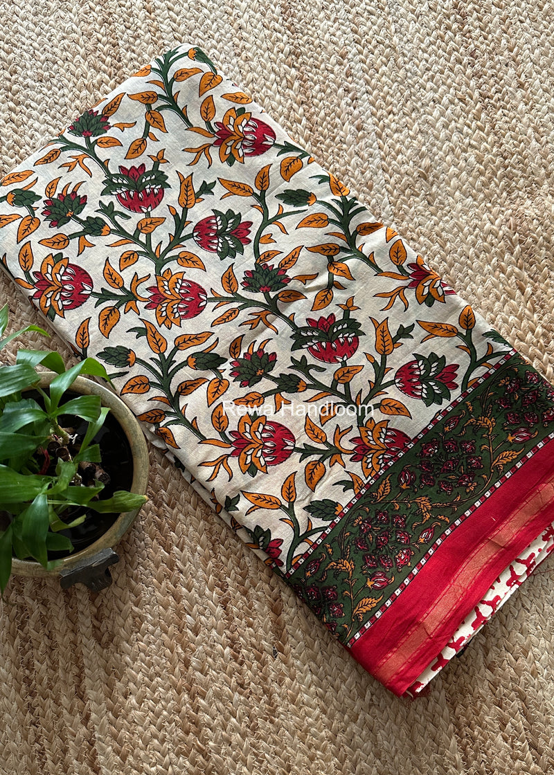 Off White Chanderi Silk Printed Saree CPS088