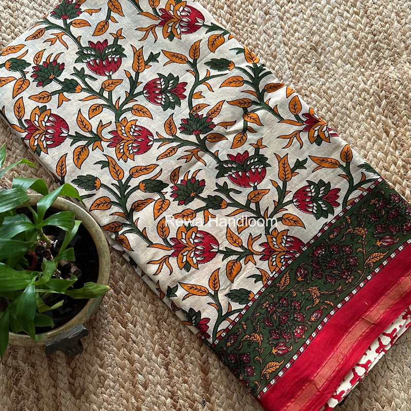 Off White Chanderi Silk Printed Saree CPS088