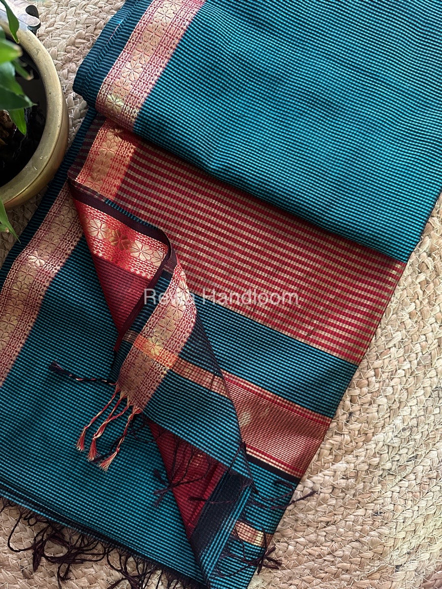 Maheshwari Rama Green Garbha Reshami Silk Saree GS162