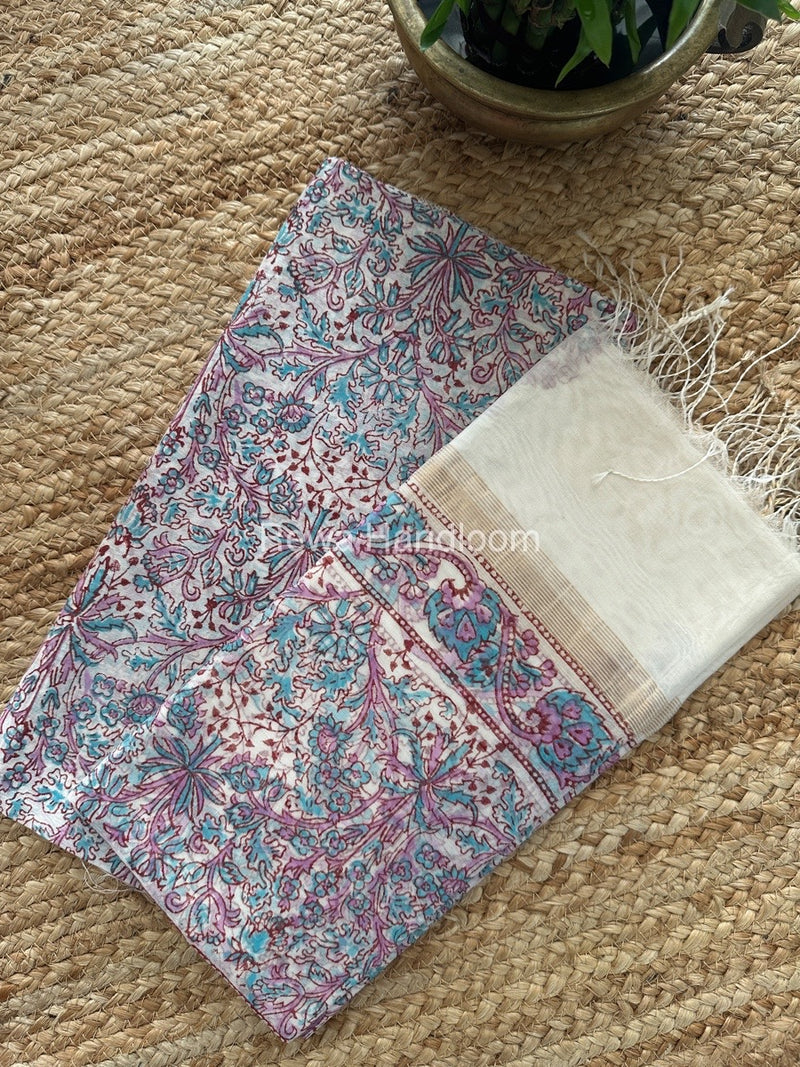   Maheshwari White Handblock Print Top-Dupatta HBS0110