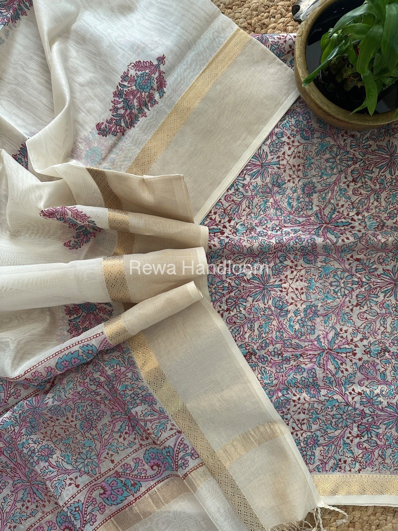 Maheshwari Handblock Print Top-Dupatta