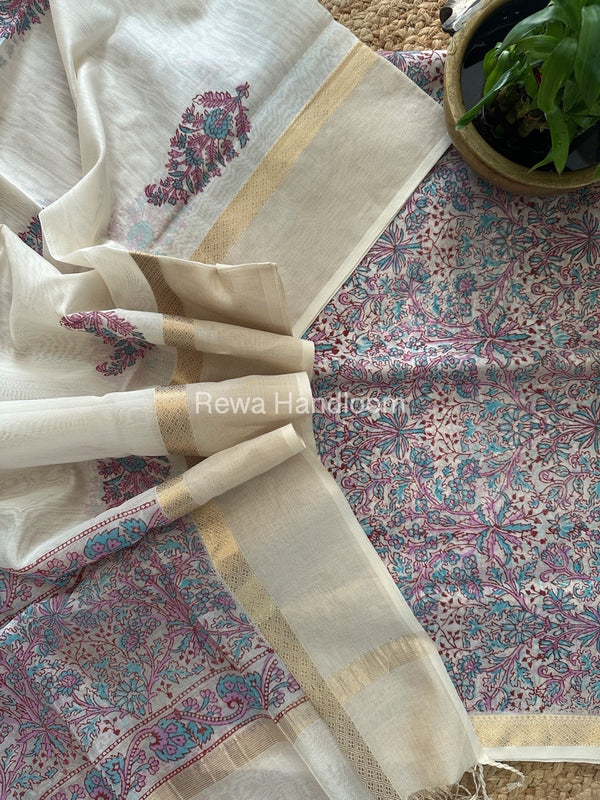 Maheshwari Handblock Print Top-Dupatta