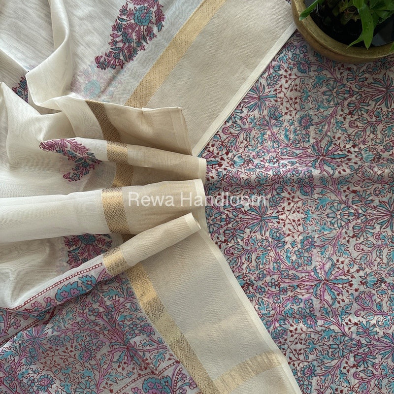 Maheshwari Handblock Print Top-Dupatta