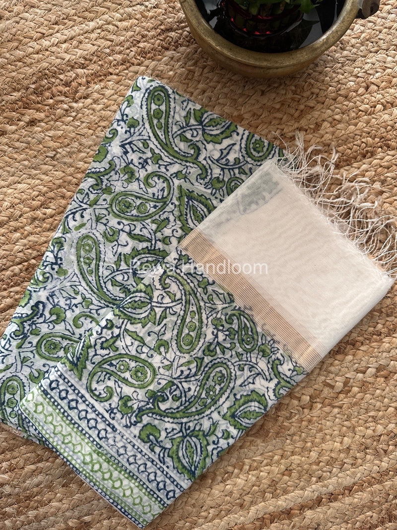 Maheshwari White Handblock Print Top-Dupatta HBS0148