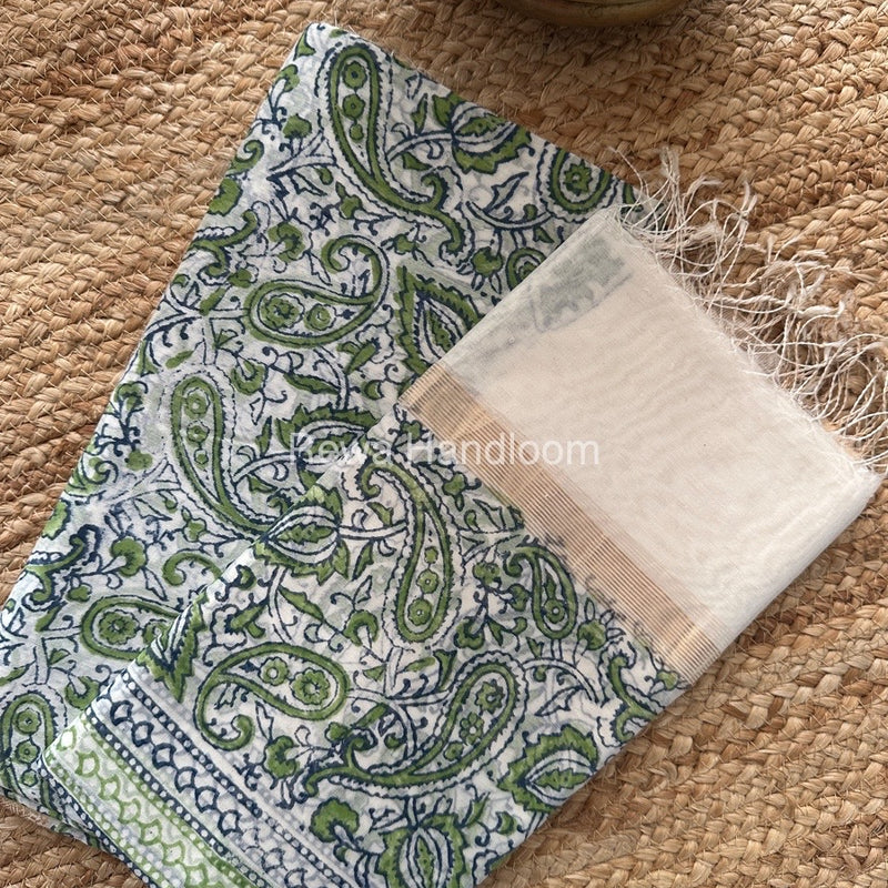 Maheshwari White Handblock Print Top-Dupatta HBS0148